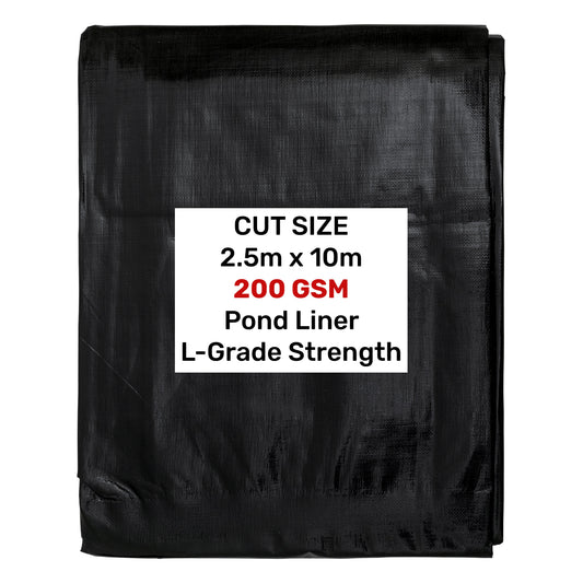 Pond liner L-Grade 2.5m x 10m, 200 GSM, black folded pack with label