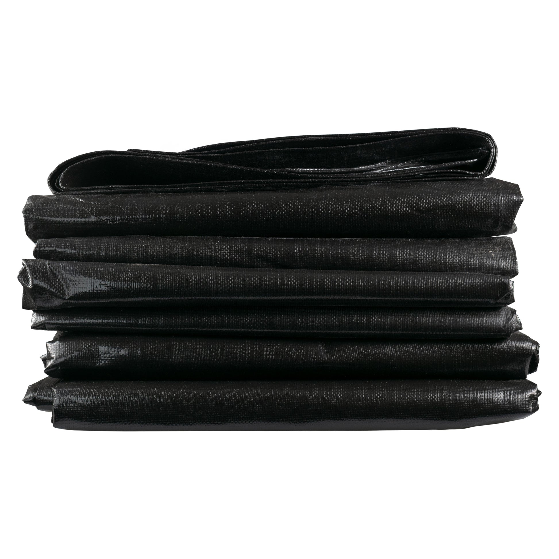 Close-up of stacked black Pond Liner L-Grade sheets, textured surface