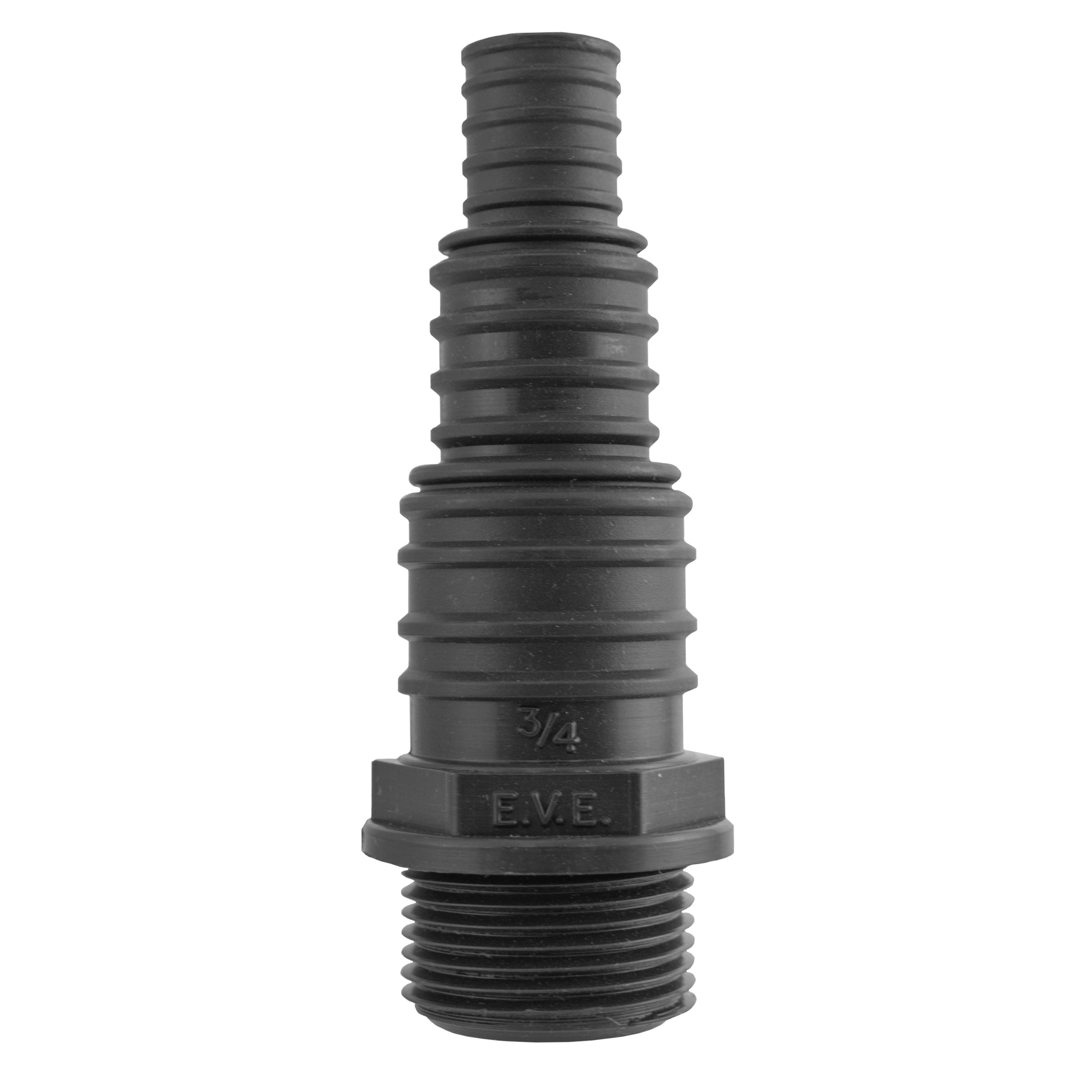 3/4" BSPM pond connector, black plastic with external threads