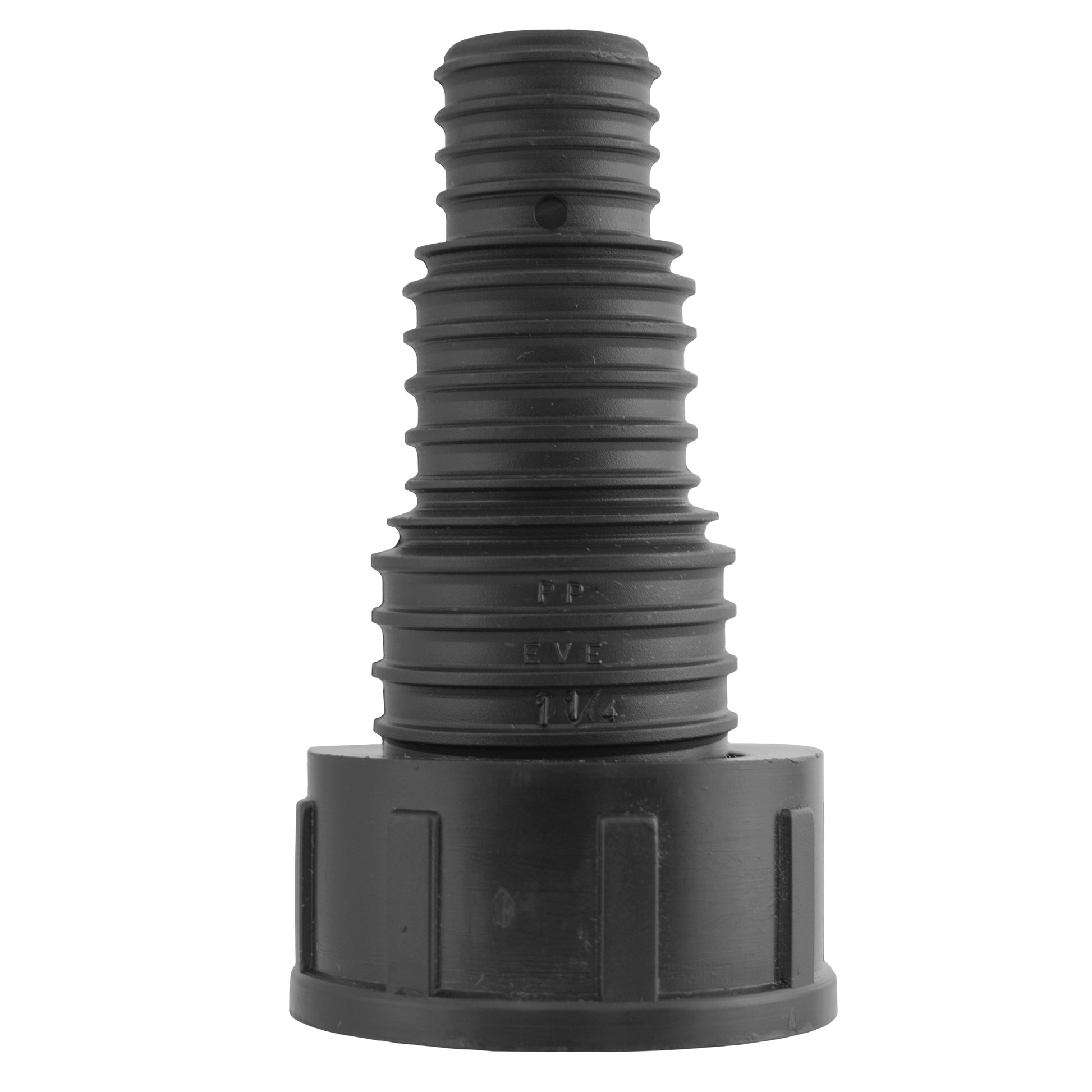 Pond connector 1.25" BSPF, black threaded plastic fitting (20/25/32mm)