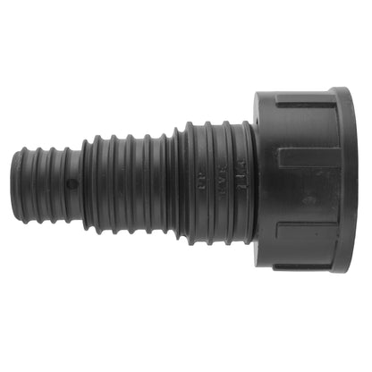 Pond connector 1.25" BSPF black, ribbed hose end with coupling collar