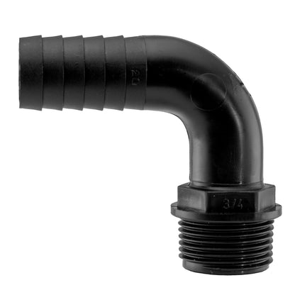 20mm pond elbow barb with 3/4 thread, black plastic pipe connector