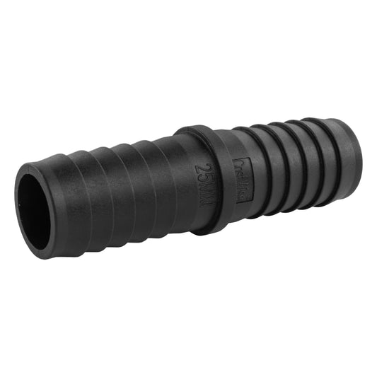 Pond Straight Connector 25mm, black ribbed hose joiner with end opening