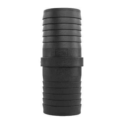 Black 40mm pond straight connector, ridged end with retaining bands