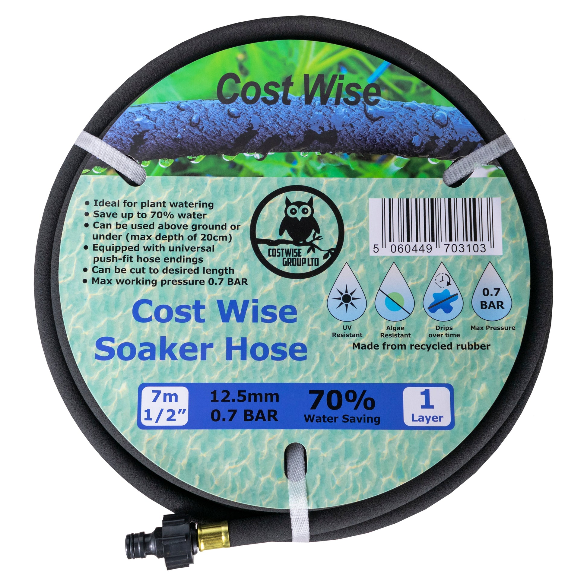 Porous soaker hose with connector, Cost Wise, 7.5 m length