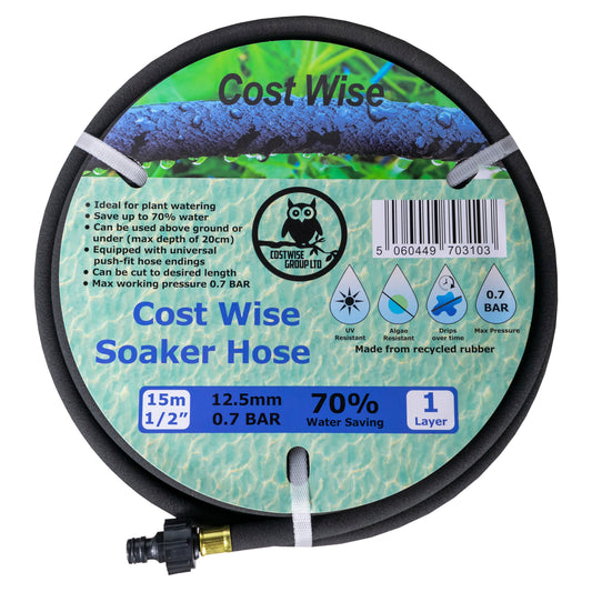 Cost Wise porous soaker hose with connector, 15m length coil