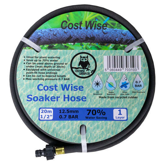 Porous pipe soaker hose with connector, 20m Cost Wise label, 12.5mm, 0.7 bar