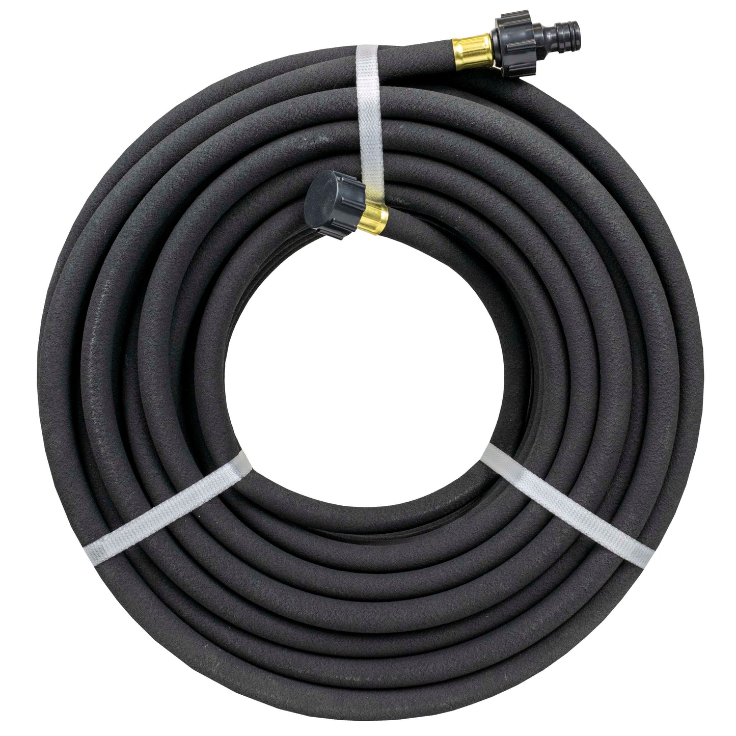 Porous soaker hose, 30 m length, coiled black hose with connector fitting