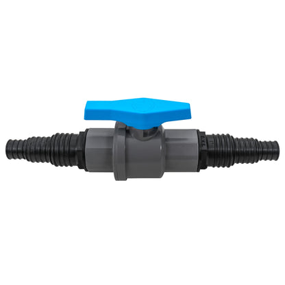 1" BSPF stopcock valve with blue lever handle, grey body and ribbed hose ends