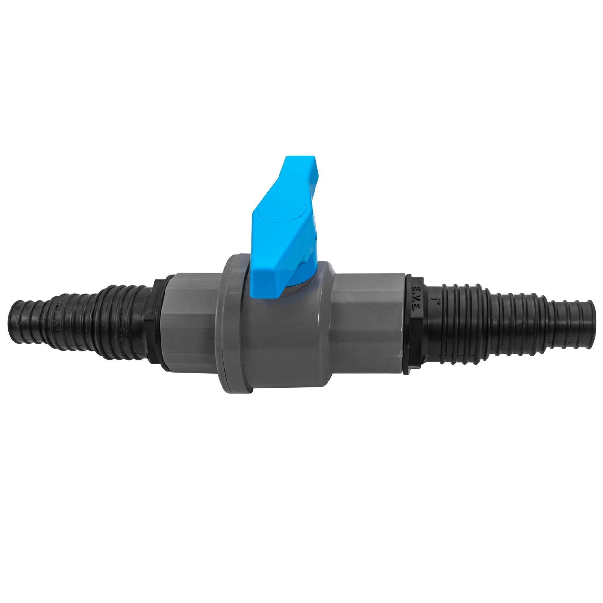 1" BSPF stopcock valve, front view with blue lever handle and grey connector body