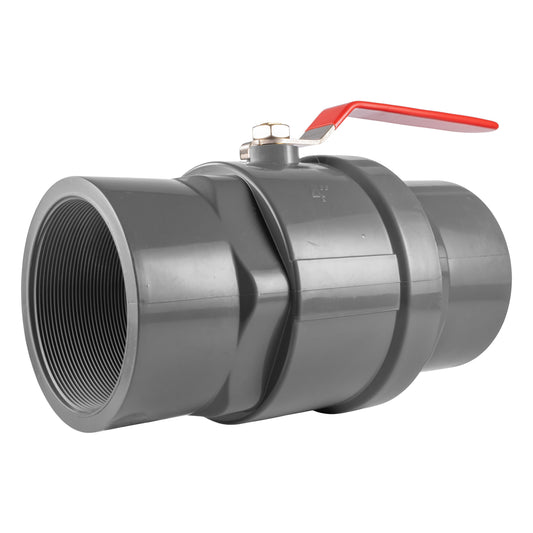 4" BSP stopcock ball valve with stainless steel ball and red handle, grey body