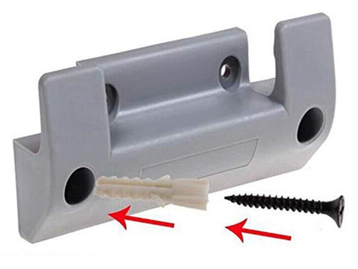 Hose reel wall bracket with side ports and screw holes, light grey