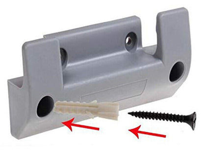 Hose reel wall bracket with side ports and screw holes, light grey