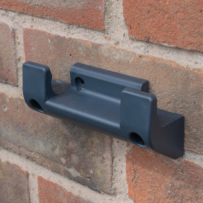Hose reel wall bracket, dark grey plastic with two mounting holes
