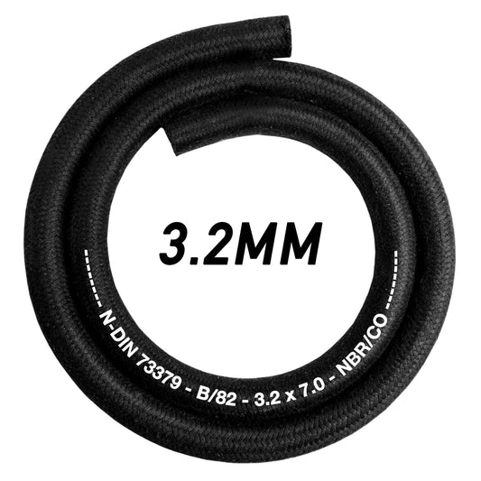 3.2mm/7mm heat-resistant rubber hose with reinforced textile braid, black