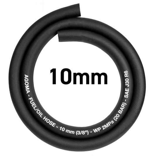 10mm braided fuel/oil hose, black rubber SAE J30 R6 markings on loop