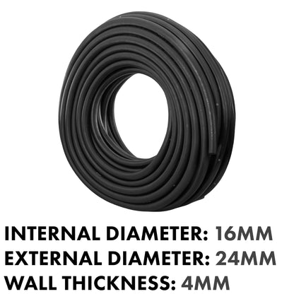 Coiled 16mm fuel/oil hose, black braided rubber, compact coil, SAE J30 R6