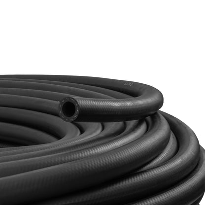 18mm braided fuel/oil hose in black rubber, hose end with open inner bore