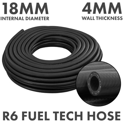 Coiled R6 fuel tech hose, 18mm internal diameter and 4mm wall thickness
