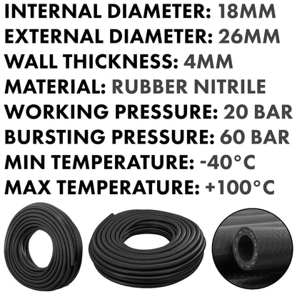 18mm internal diameter rubber nitrite hose, 4mm wall thickness, SAE J30 R6