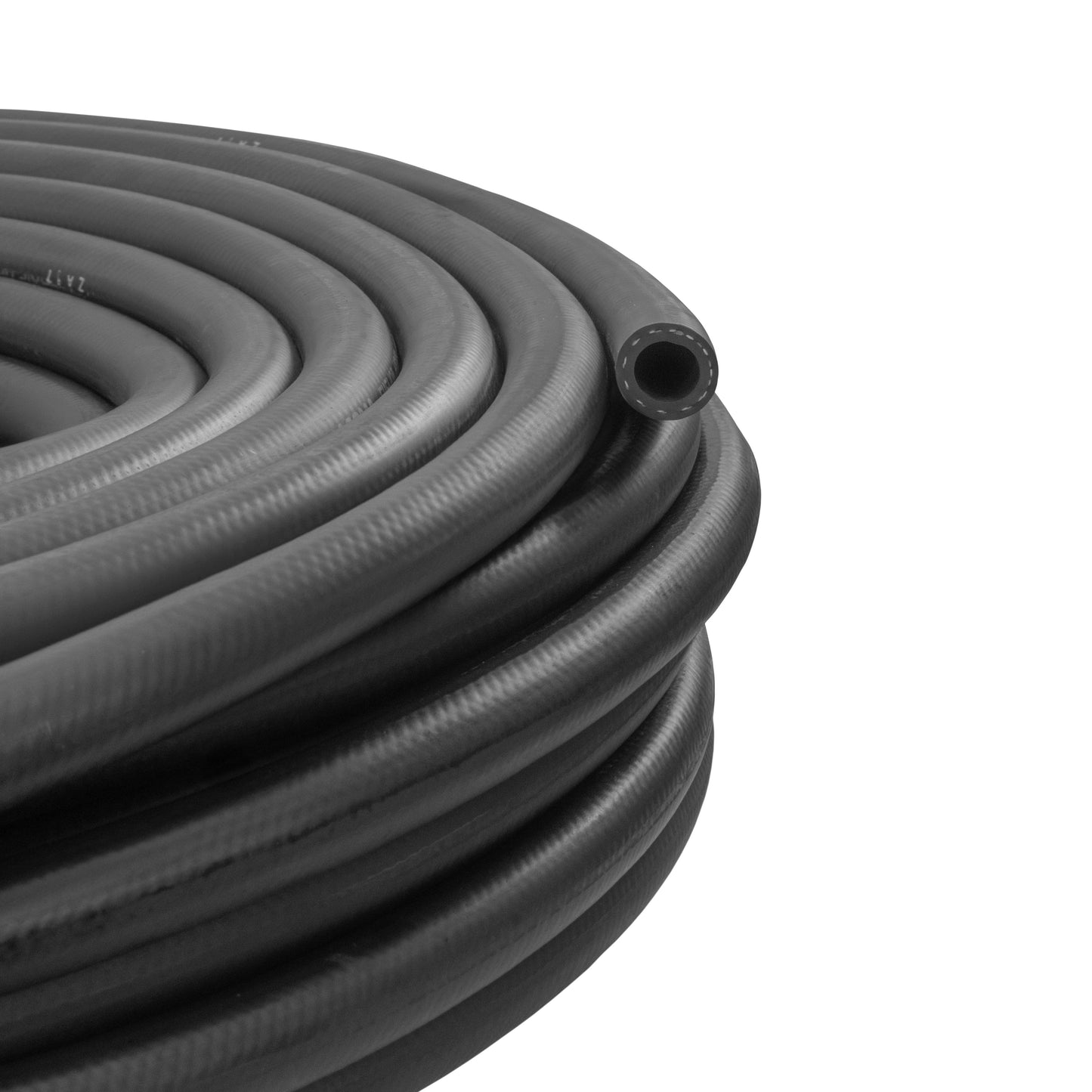 25mm braided fuel & oil hose SAE J30 R6, coiled view with end opening