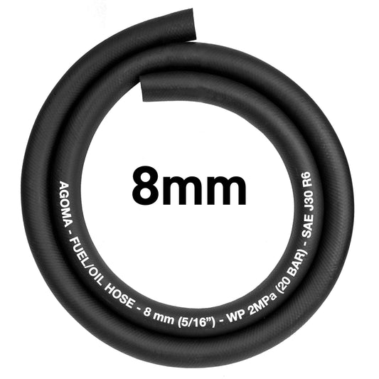 8mm fuel/oil hose, rubber, SAE J30 R6 marking on black braided exterior