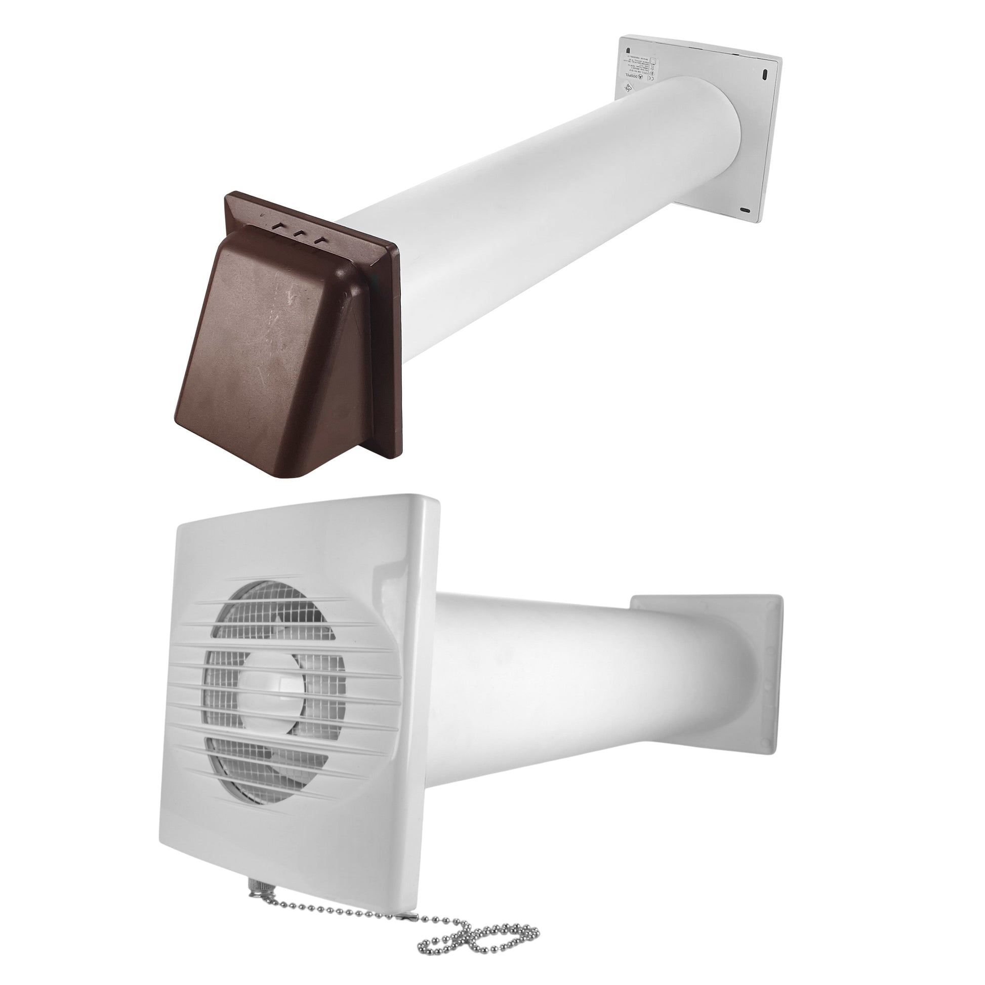 Wall ventilation fan kit with brown external vent and pull-cord switch