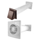Brown external vent hood and white through-wall ventilation fan kit