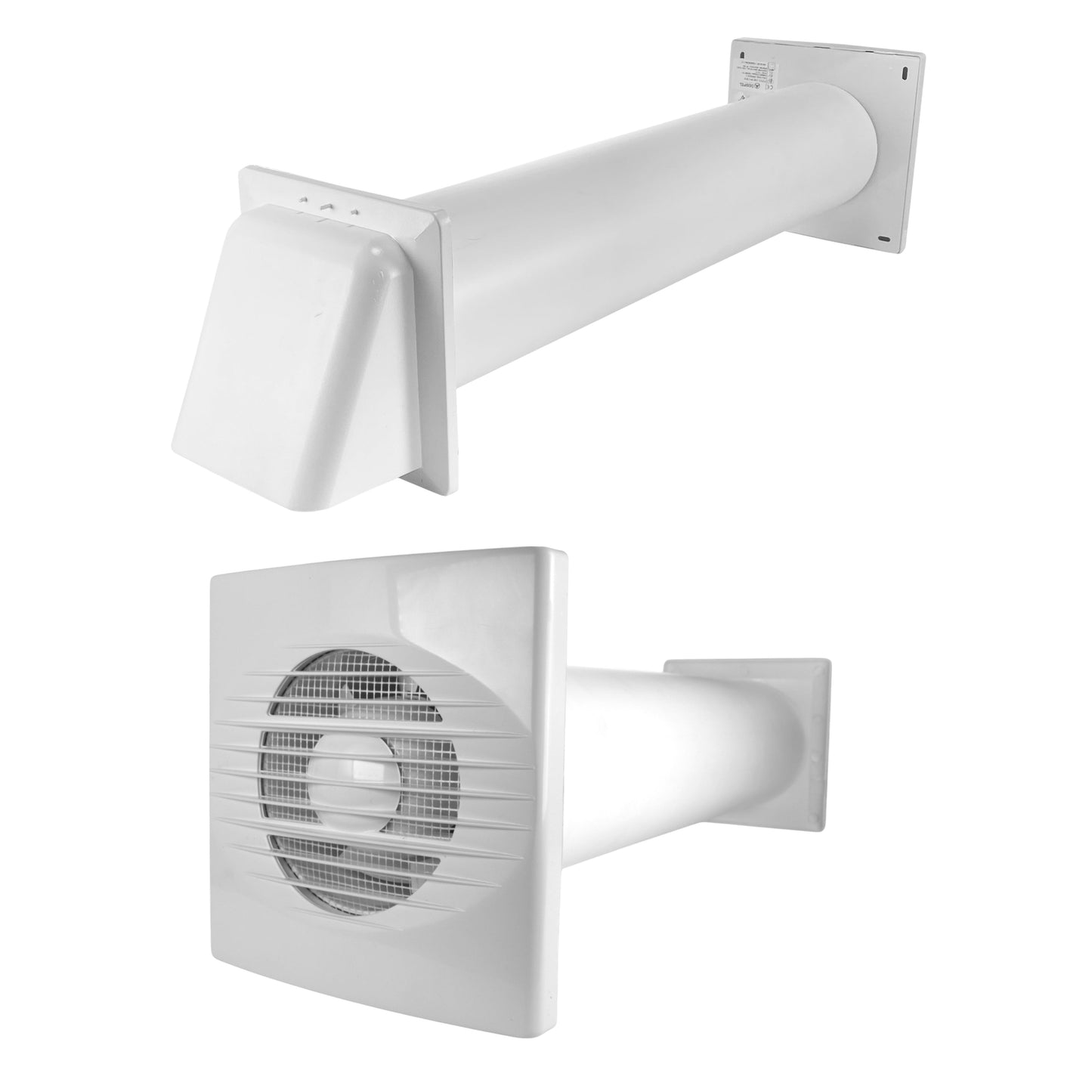 White through-wall ventilation fan kit with external vent and RICO timer switch