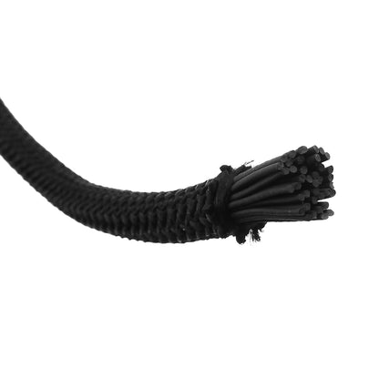 Bungee rope end with braided strands and stitched reinforcement for tarpaulin use
