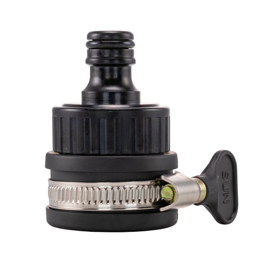 Rubber wide kitchen tap adaptor with black grip and tapered connector