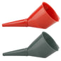 Angled car fuel funnels, red and dark grey, with wide top openings and spouts