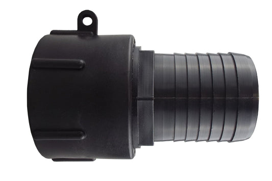 IBC 2" S60X6 cap with 50mm straight outlet, black plastic fitting