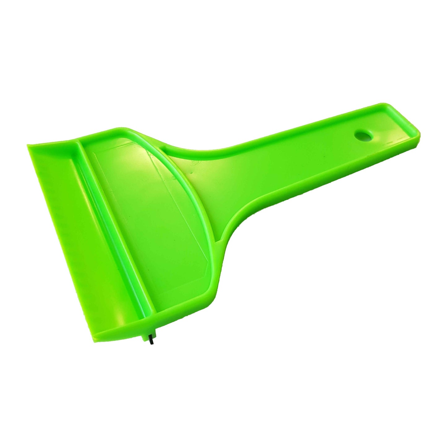 Green ice scraper blade with built-in wiper edge and hanging hole