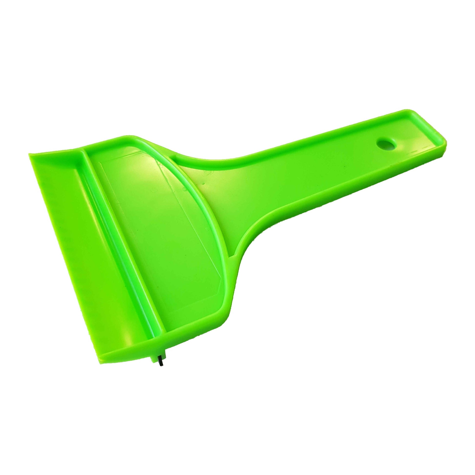 Green ice scraper blade with built-in wiper edge and hanging hole