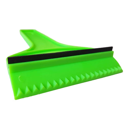 Ice scraper squeegee edge with serrated green base and black contact strip