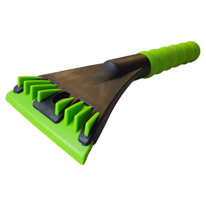 Ice scraper head with green base and black serrated grips
