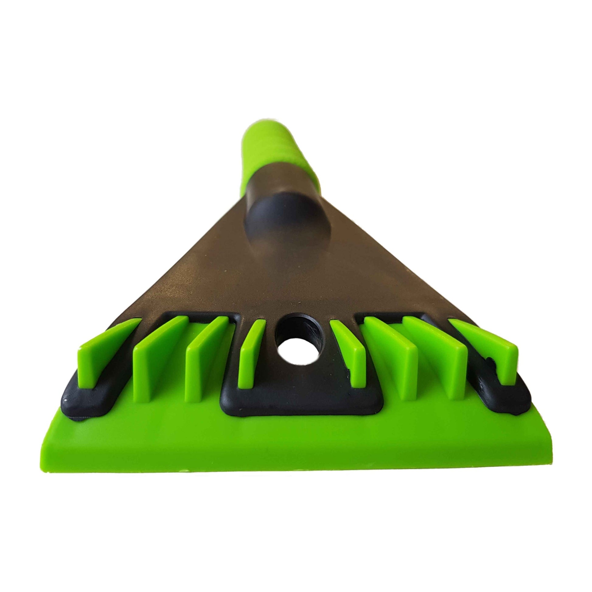 Scraper blade edge with green base and raised cleaning teeth