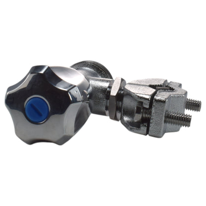 Lever tap assembly with blue handle and threaded connection ends