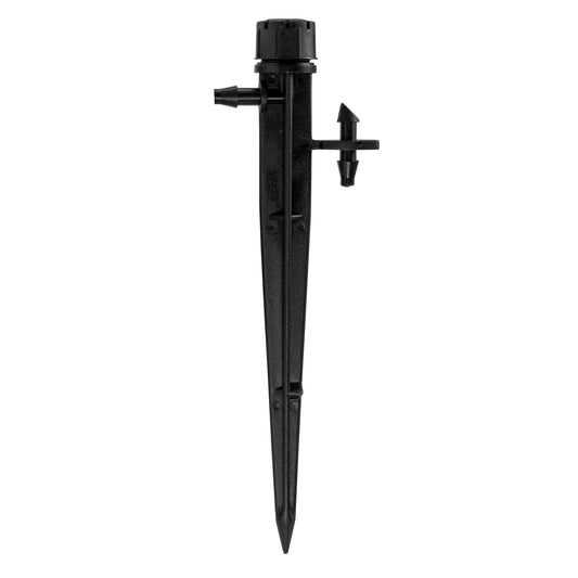 360° irrigation emitter on stake, 4 mm end line, black stake with side outlets