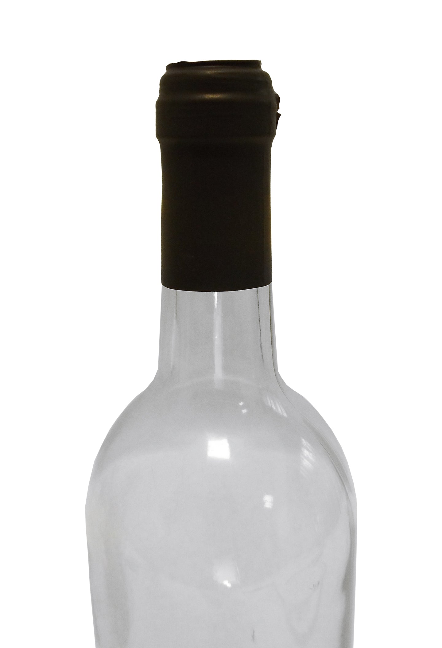 Black shrink cap bottle topper for bottle neck, with gold coin seal