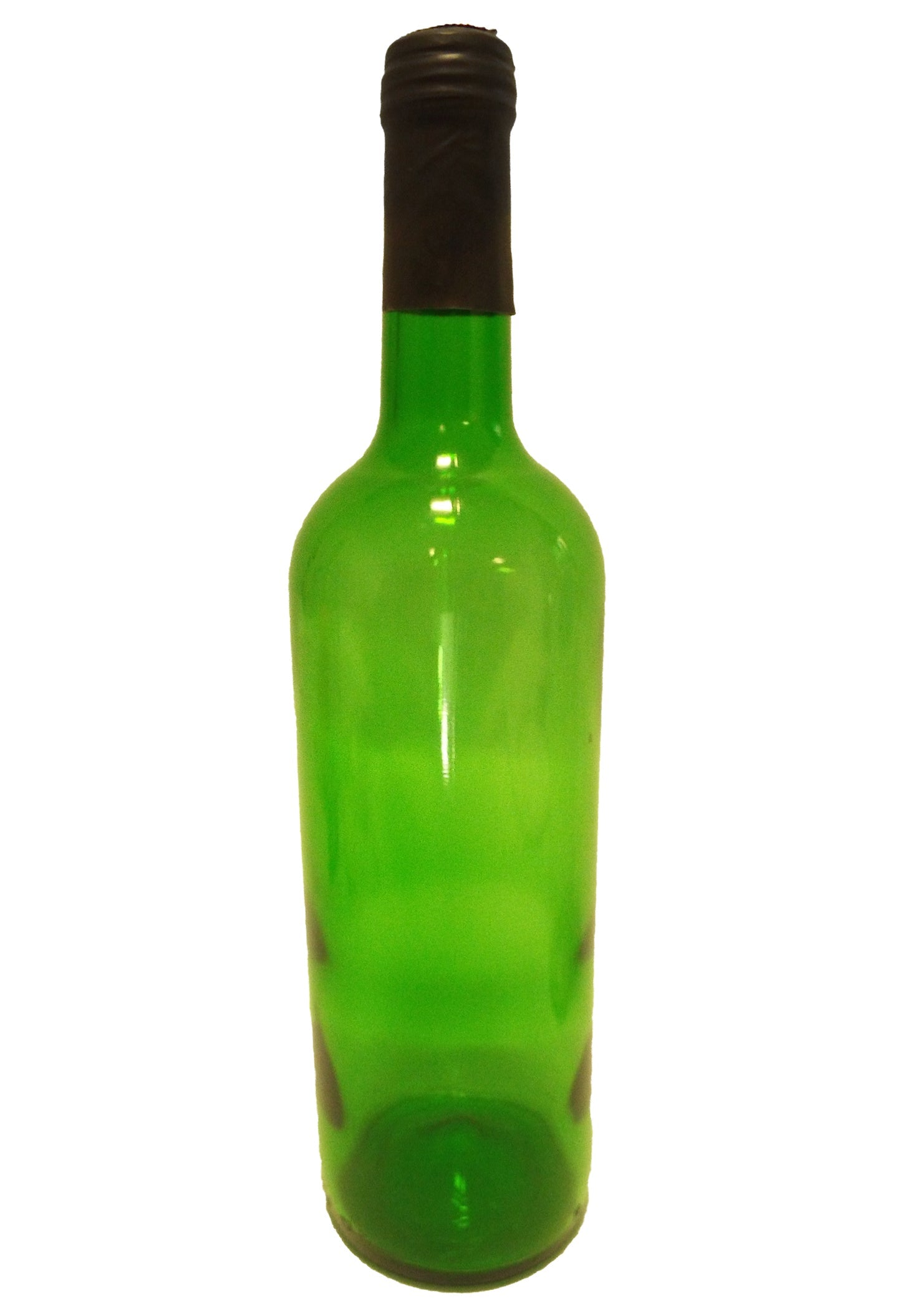 Green shrink cap bottle topper for bottle neck with gold coin seal