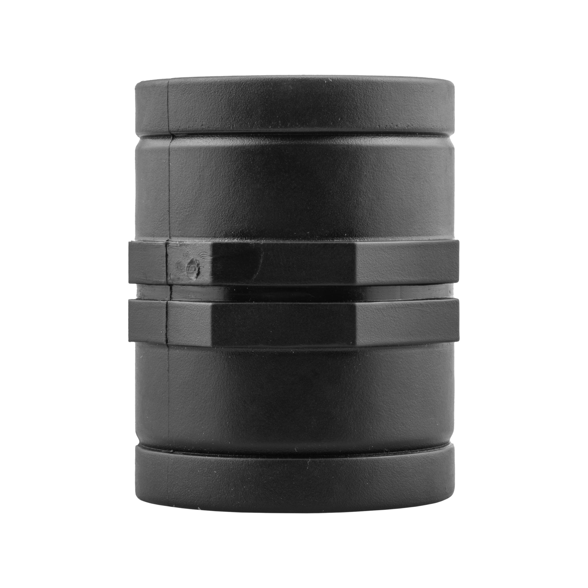 1" BSPF PP Socket end view: black plastic coupling with stepped collars