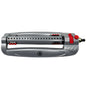 Bar Metal Turbo Oscillating Sprinkler, gray body with red controls and nozzle fitting