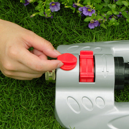 Turbo-Oszillationssprinkler mit rotem Regler am Bedienfeld, Anschluss seitlich