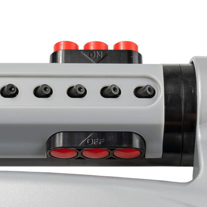 Sprinkler control panel close-up with multiple spray outlets and ON/OFF marking