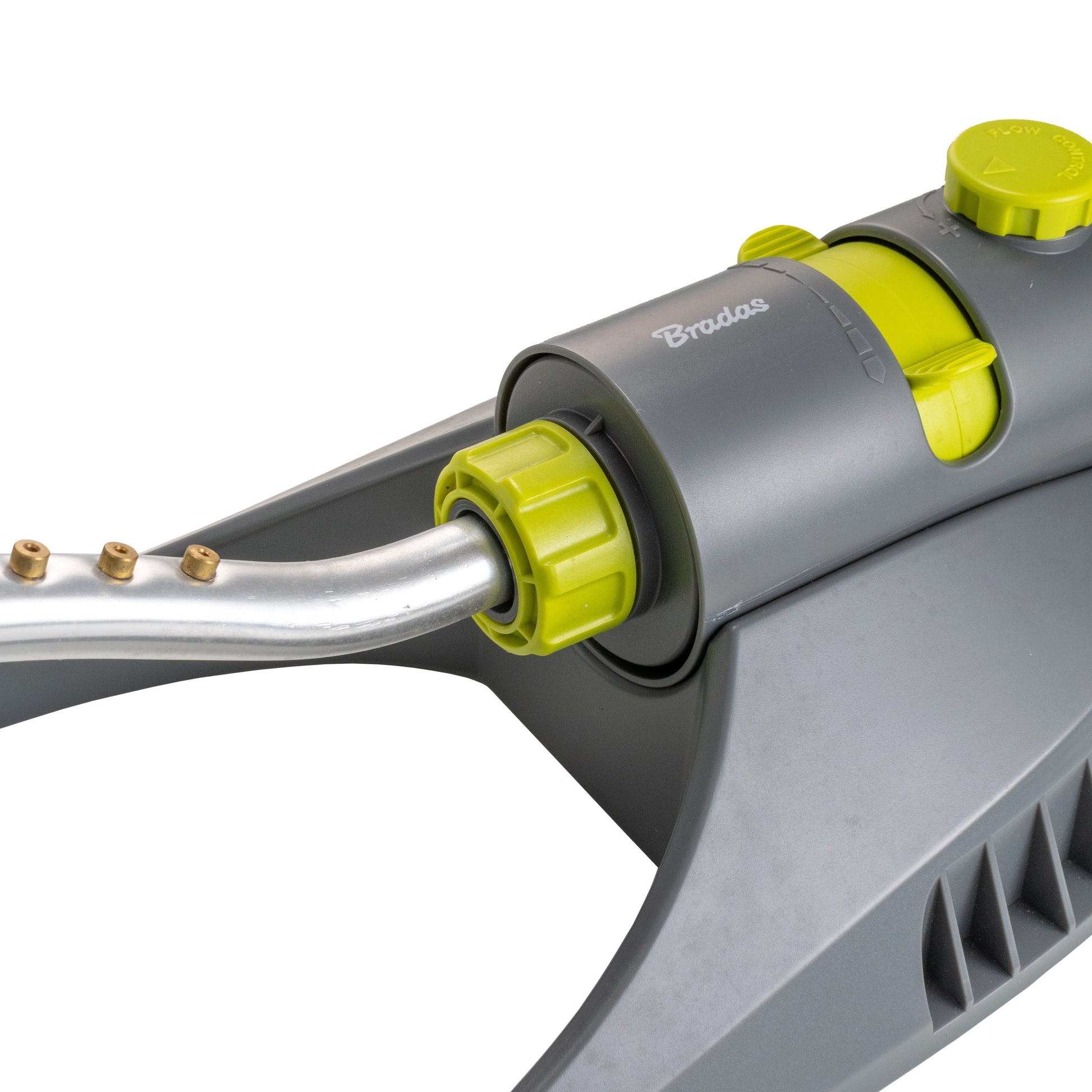 Oscillating sprinkler body with lime couplers, metal spray bar, and nozzle ring