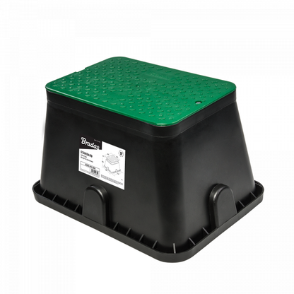 Standard valve box 51x38cm, black housing with green top and raised handles