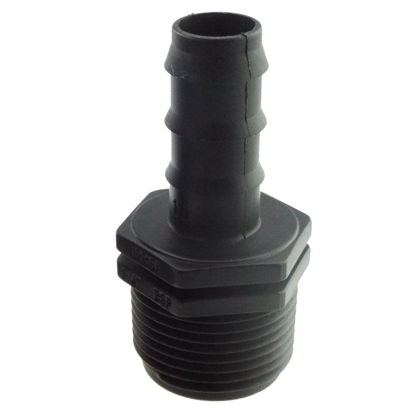 16mm barbed straight connector with stepped body and external threading
