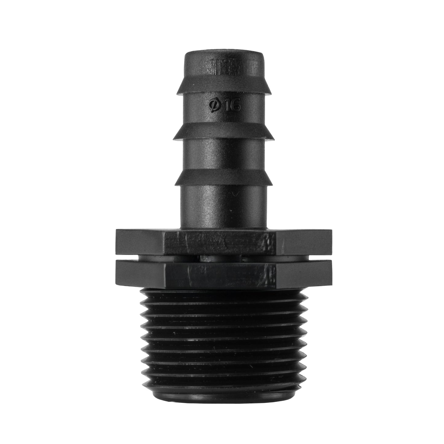 Black IBC valve body with barbed connection and stepped sealing rings